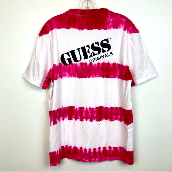 GUESS Stripe Pink & White Tie-Dyed Logo T-Shirt - Picture 6 of 11
